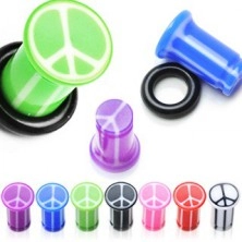 UV ear plug with peace symbol, marbled with rubber band