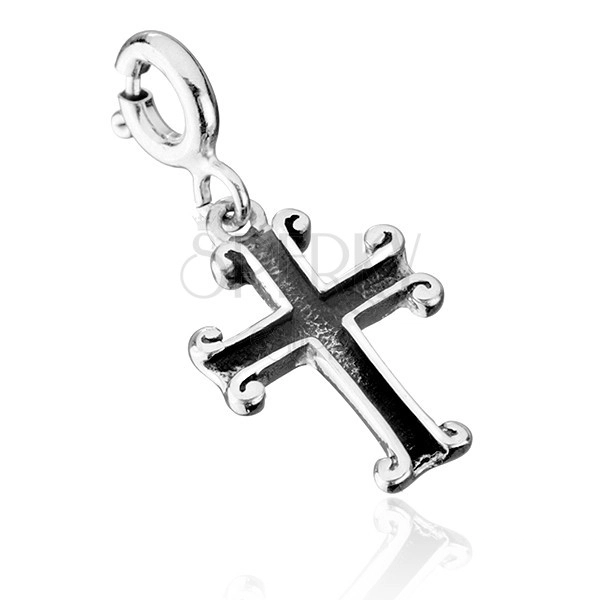 Patinated pendant made of 925 silver - hollow cross