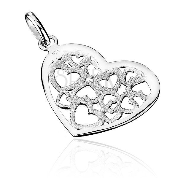 Pendant made of 925 silver - sandblasted filigree heart