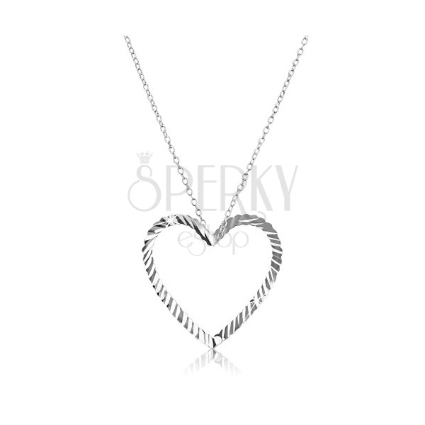 Silver necklace - chain with wavy contour of heart