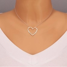 Silver necklace - chain with wavy contour of heart