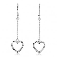 Earrings made of 925 silver - notched hearts on chain