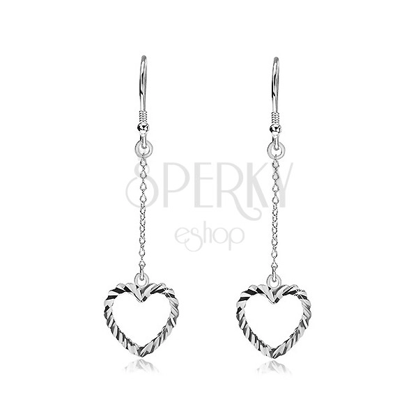 Earrings made of 925 silver - notched hearts on chain