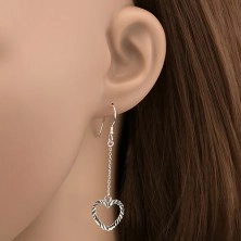 Earrings made of 925 silver - notched hearts on chain