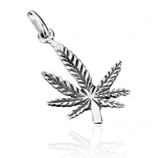 Silver pendant - bent patinated cannabis leaf