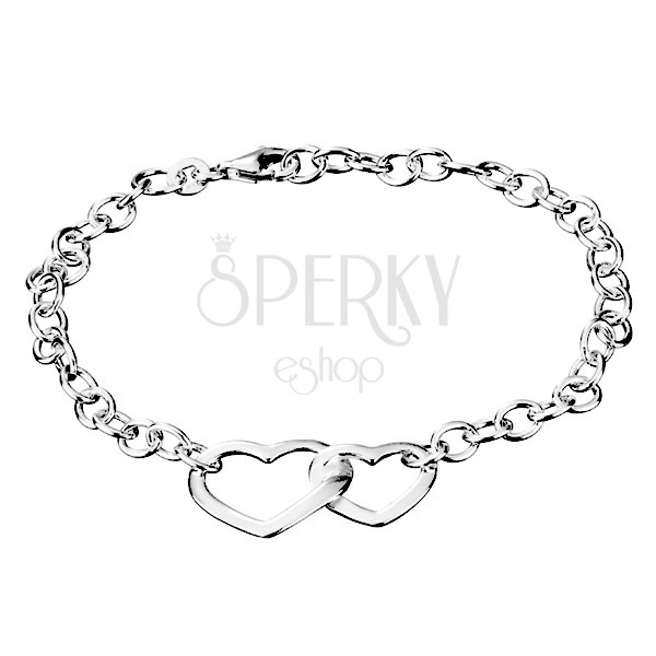 Wrist chainlet made of 925 silver - two joined hearts