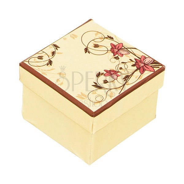 Gift box for ring - light yellow with pink daffodil