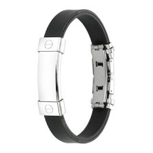 Black rubber bracelet with plain steel plate