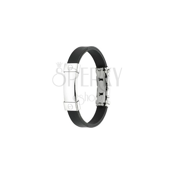Black rubber bracelet with plain steel plate