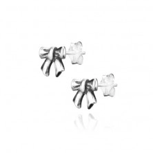 Silver earrings - studs with patinated bow
