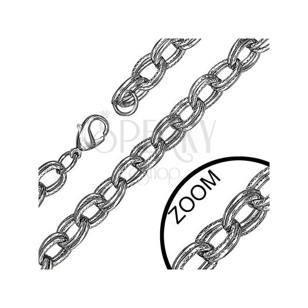 Stainless steel double oval link chain with zig-zag pattern