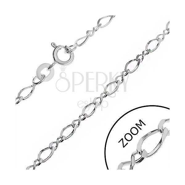 Silver chain - bevelled small and big twisted eyelets, 3 mm