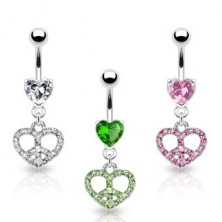 Belly ring - heart with peace sign