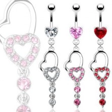 Belly ring - two hearts and two dangle zircons