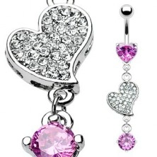 Luxurious belly ring - heart with embedded zircons