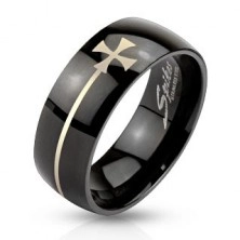 Black ring made of steel with Maltese cross