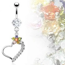 Luxurious heart belly ring with colorful flower