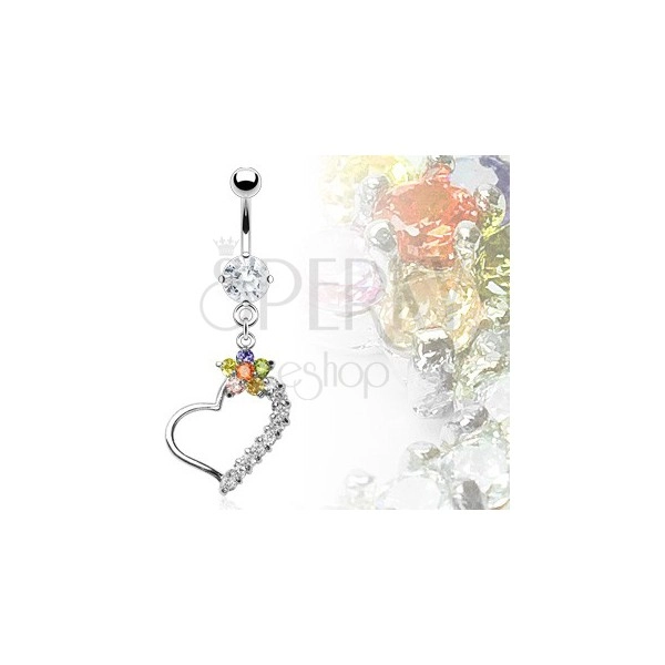 Luxurious heart belly ring with colorful flower