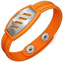 Orange rubber bracelet - diagonal cut-outs on plate, Greek key