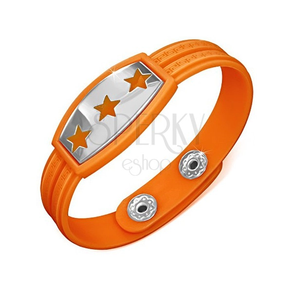 Bracelet made of rubber - orange with stars and Greek motif