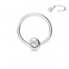 Piercing made of stainless steel – ring with a coloured crystal in a round bezel