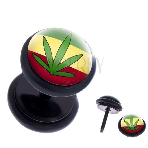 Fake ear piercing - reggae colors and marijuana leaf