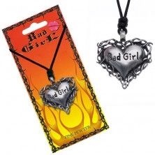 Necklace with heart in thorns pendant, inscription "Bad girl"