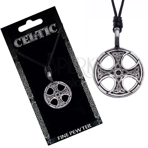 Black string necklace – metal pendant, Celtic cross