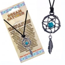 Necklace with dreamcatcher, blue stone, feather