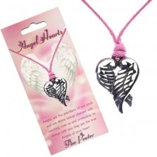 Pink necklace - heart pendant with folded wings
