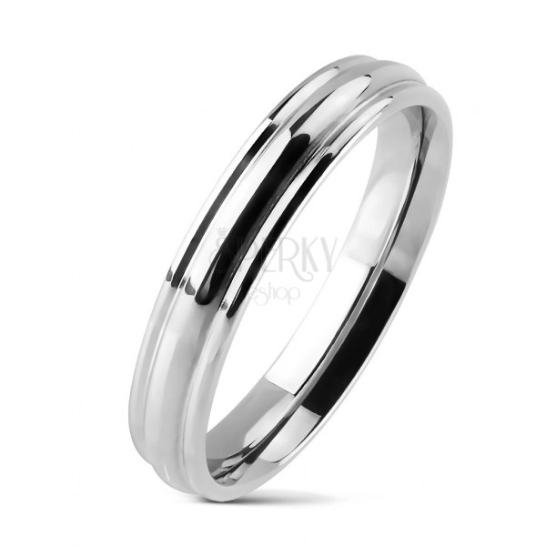 Shiny ring made of stainless steel with rounded central line