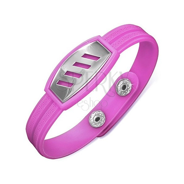 Purple rubber bracelet - steel plate with stripe cut-outs
