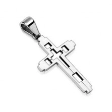Steel pendant - cross with small cross carved in the center