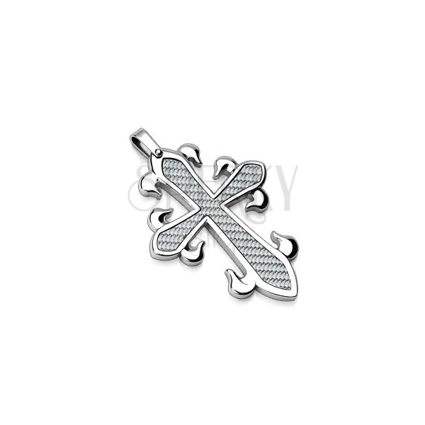 Stainless steel pendant - cross with fiber pattern