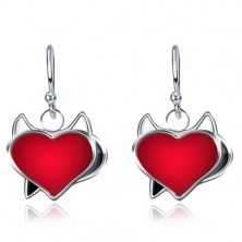 Silver earrings with devil heart and tail