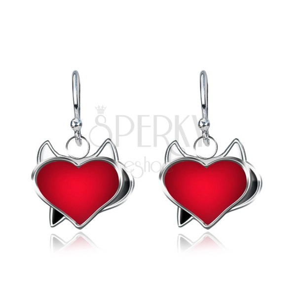 Silver earrings with devil heart and tail