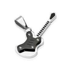 Stainless steel pendant - small black guitar