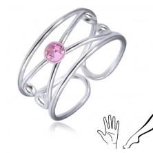 Ring made of silver 925 - round pink zircon, double loop
