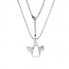 Necklace - ball-shaped chain, convex oval and wings, zircons