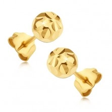 14K gold stud earrings - balls with radial flowers