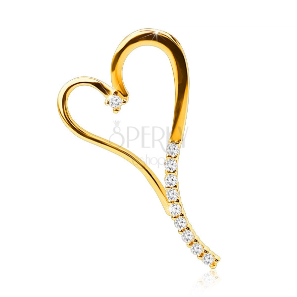 Yellow 585 gold pendant - prolonged heart with zircons at the bottom