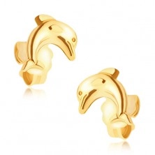 Gold stud earrings 14K - leaping dolphin