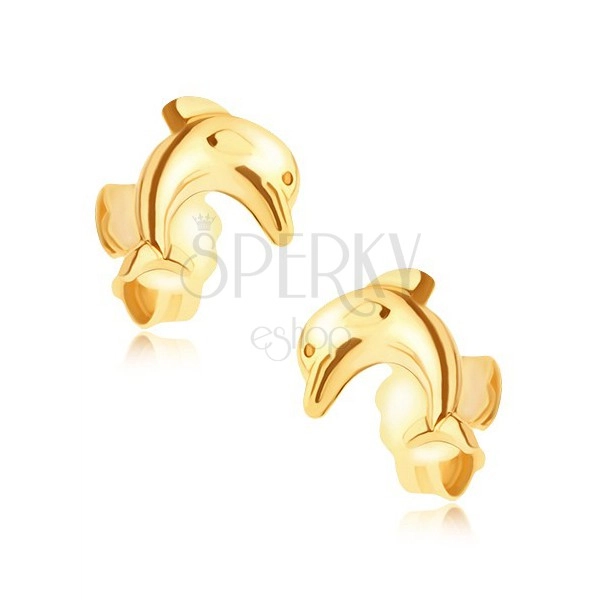 Gold stud earrings 14K - leaping dolphin