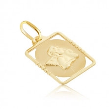 Gold pendant 585 - plate with convex angel in rectangular frame