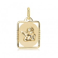 Gold pendant 585 - plate with convex angel in rectangular frame