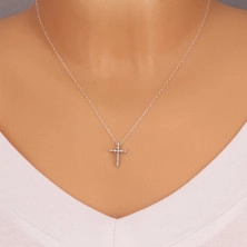 Pendant made of 14K white gold - zircon cross with hidden clasp
