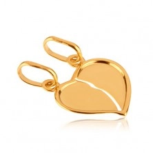 Gold double pendant 585 - shiny broken heart with bent edge