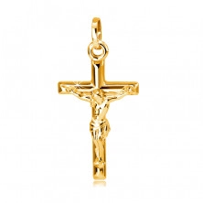 Gold 14K pendant - crucified Jesus on smooth cross