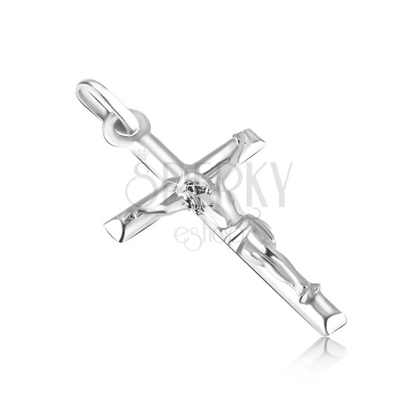 Pendant made of white gold - smooth Latin cross with salient Christ