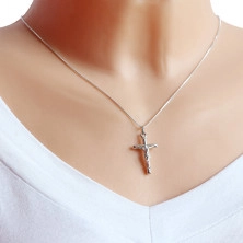 Pendant made of white gold - smooth Latin cross with salient Christ